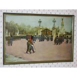 A framed print by Terence Cuneo of Gurkhas at Horse Guards Parade,