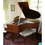 A walnut cased baby grand piano by Carl Hoffman, Wein, 1920s-30s, with lyre form two pedal