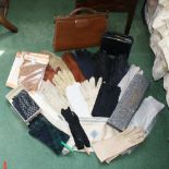 A collection of vintage ladies gloves, plus two 1930s-50s leather handbags and three sets of vintage