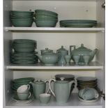 A Poole pottery part tea / coffee service, 1950s, in celadon style glaze, inc. tea and coffee pots,