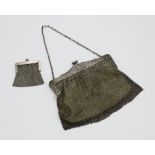 An Edwardian silver mesh evening bag, possibly Simon & Adler, London 1907, fine mesh work square