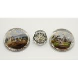 Three 19th century glass paperweights, one of small size, five cut sides and top, with central