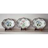 Three Copeland and Garrett late Spode earthenware dishes, oval form, scalloped rims with brown saw