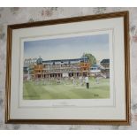 A limited edition cricket print, 'Lords, Australia v England 1977', by Eric Thompson, signed