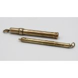 A 9ct gold propelling pencil by Sampson Mordan & Co., twist propelling, ring hanger to top;