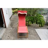 A c1950's vintage retro Ocean chair by Geebro with sunshade, foot rest & original red canvas.