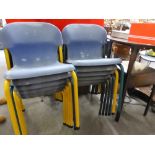 A set of twelve vintage grey plastic & painted metal school chairs.