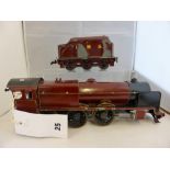 A Bassett-Lowke O Gauge LMS Royal Scot clockwork locomotive and tender, repainted, for restoration.