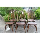 A set of six vintage retro Ercol "Quaker" dinning chairs.