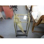 An antique brass & cast iron stick/umbrella stand plus umbrella (2).
