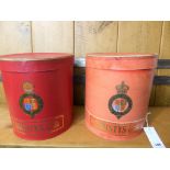 Two vintage 'Christys' London red pillar hat boxes.