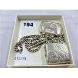 Two silver vesta cases plus silver fob.