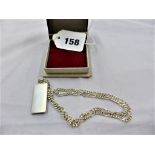 A hallmarked silver bullion bar pendant with chain w30grammes.