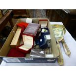 A quantity of various costume jewellery, together with mirror & brush set, Laguiole knives etc.