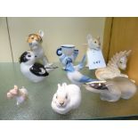 A quantity of USSR ornaments, Zebra, Lion Cub, Tiger, Badger, Birds, dog plus egg cup (8).