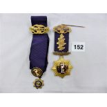 A Royal Order of Buffaloes 9ct gold Roll of Honour medal plus neck ribbon & badges, Sarnia Lodge No.