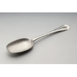 A scarce Channel Islands silver Hanoverian pattern rat tail soup spoon, maker's mark JH, struck once