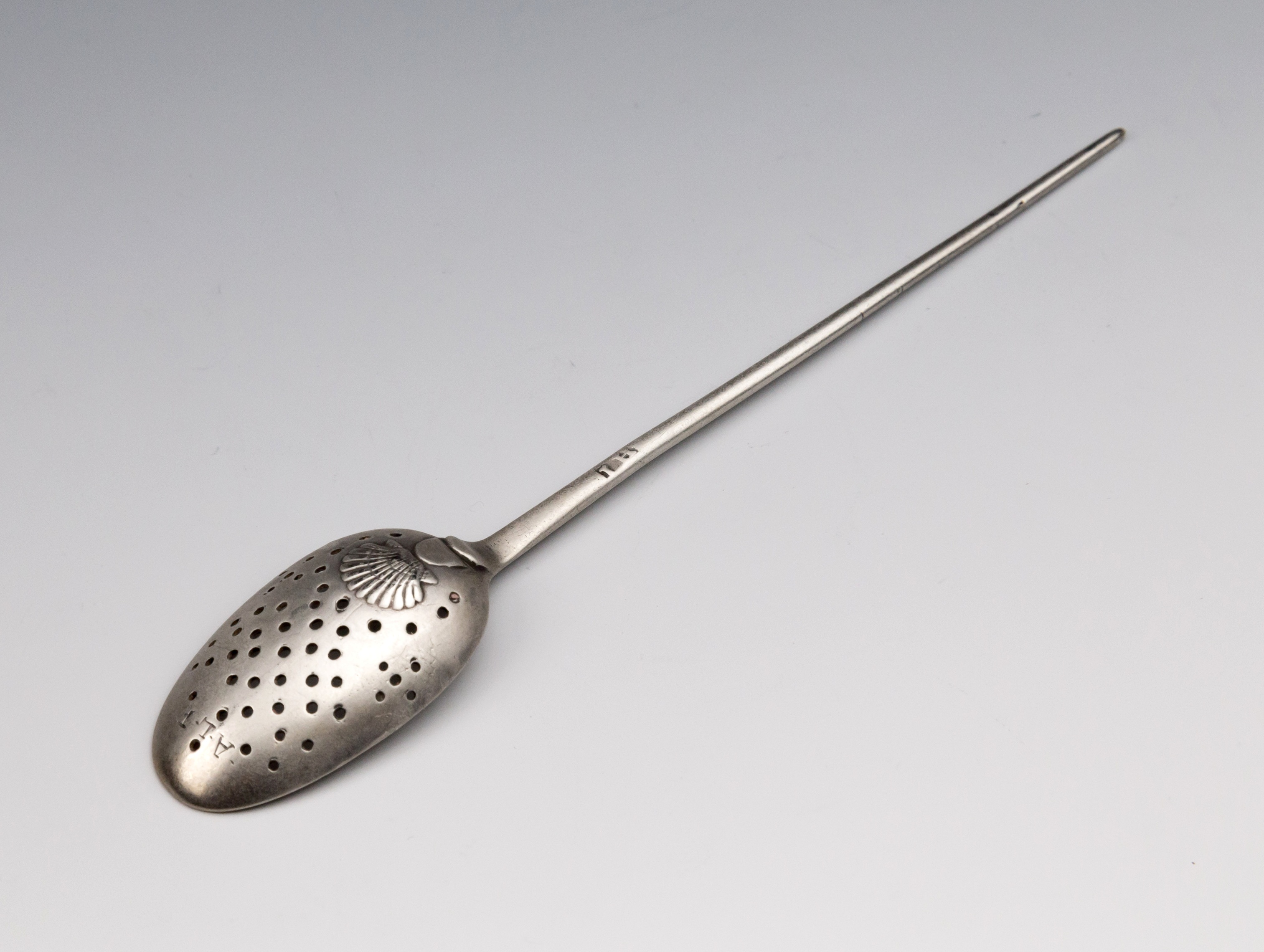 An extremely rare George II Channel Islands silver mote spoon, maker's mark IH struck once (Jean - Image 2 of 3