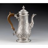 A fine and rare late 18th century Channel Islands silver rococo decorated coffee pot, maker's mark
