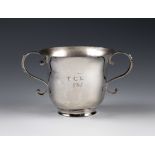 An 18th century Channel Islands silver christening cup, maker's mark ID overstruck over London