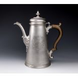 A fine and important George II Channel Islands silver coffee pot, maker's mark GH struck once to