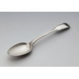 A scarce Channel Islands silver fiddle thread pattern teaspoon, maker's mark PC, struck once (