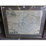 An eighteenth century framed map of Somerset by Emanuel Bowen.