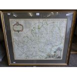 An 18th century Thomas Kitchen framed map of Hartfordshire.