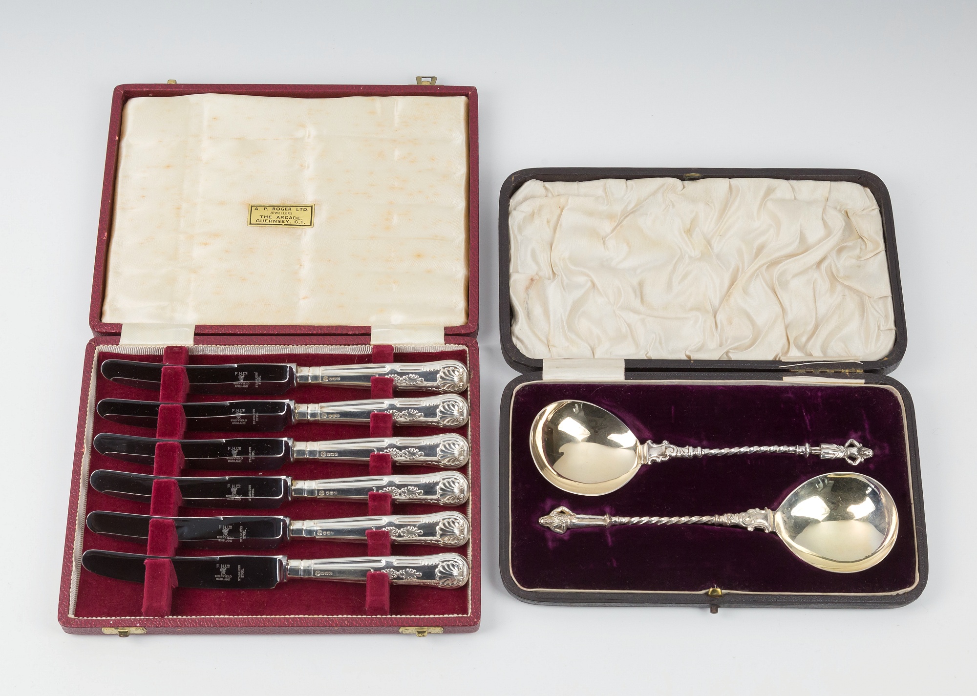 A cased pair of two Victorian silver apostle spoons, John & William F. Deakin, Sheffield 1895/96;