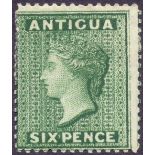 Antigua Stamps : 1884 6d Deep Green perf 14,