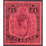 Bermuda Stamps : 1943 £1 Deep Reddish Purple and Black, Pale Red.