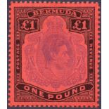 Bermuda Stamps : 1938 £1 Bright Violet Black and Scarlet,