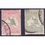 Australia Stamps: 1932 10/- and £1 Roos good used but with Short Perfs SG 136 -137