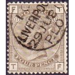 GREAT BRITAIN STAMPS : 1880 4d Grey Brown plate 17. Very fine used cancelled by Liverpool CDS.