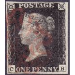 STAMPS : PENNY BLACK Plate 6 very fine used four margin lettered (CB)