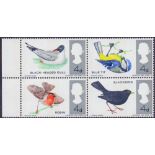 GREAT BRITAIN STAMPS : 1966 Birds (phos) block with bistre omitted affecting all four stamps.