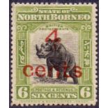 NORTH BORNEO STAMPS : 1916 4c on 6c Black and Olive Green perf 14.5 -15.