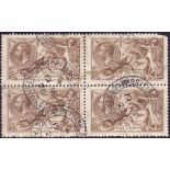 GREAT BRITAIN STAMPS USED ABROAD : 1918 Constantinople used block of 4 2/6 Seahorse's SG 413a,