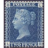 GREAT BRITAIN STAMPS : 1858 2d Blue plate 15, well centered lightly mounted mint.