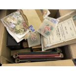 STAMPS : WORLD, accumulation in box with old albums inc Lincoln album (few stamps),