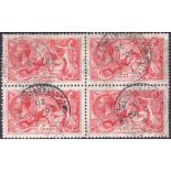 GREAT BRITAIN STAMPS USED ABROAD : 1918 Constantinople used block of four 5/- Seahorse's,