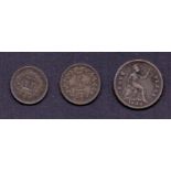 COINS : 1838 Maundy 1 1/2d and 2d plus a 1844 4d Grout in a small jewellery case.