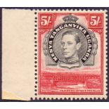 KENYA STAMPS : KUT 1944 5/- Black and Carmine.