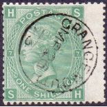 GREAT BRITAIN STAMPS : 1873 1/- Green plate 7 . Superb used cancelled by thimble CDS Grangemouth.