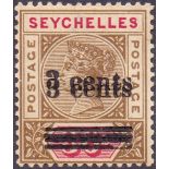 SEYCHELLES STAMPS : 1901 3c on 36c Brown and Carmine,