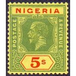 NIGERIA STAMPS : 1932 5/- Green and Red Yellow die I,