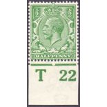 GREAT BRITIAN STAMPS : 1912 1/d DEEP COLBALT GREEN. Superb unmounted mint T22 single.