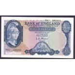 BANKNOTES: 1956 Bank of England £5 with very soft fold, otherwise very fine condition.