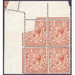 GREAT BRITAIN STAMPS : 1924 1 1/2d Red Brown lightly mounted mint corner block of 4 showing