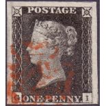 STAMPS : PENNY BLACK Plate 1b (GI) superb four margin example ,